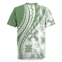 Green Hawaiian Quilt Pattern Rugby Jersey Mixed Polynesian Tribal Arty