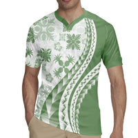 Green Hawaiian Quilt Pattern Rugby Jersey Mixed Polynesian Tribal Arty