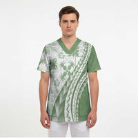 Green Hawaiian Quilt Pattern Scrub Top Mixed Polynesian Tribal Arty - Polynesian Pride