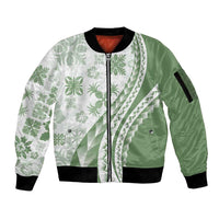 Green Hawaiian Quilt Pattern Sleeve Zip Bomber Jacket Mixed Polynesian Tribal Arty LT9 Unisex Green - Polynesian Pride