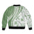 Green Hawaiian Quilt Pattern Sleeve Zip Bomber Jacket Mixed Polynesian Tribal Arty