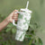 Green Hawaiian Quilt Pattern Tumbler With Handle Mixed Polynesian Tribal Arty
