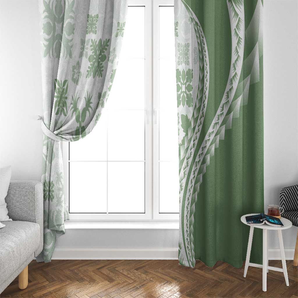 Green Hawaiian Quilt Pattern Window Curtain Mixed Polynesian Tribal Arty