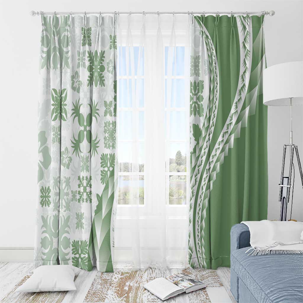 Green Hawaiian Quilt Pattern Window Curtain Mixed Polynesian Tribal Arty