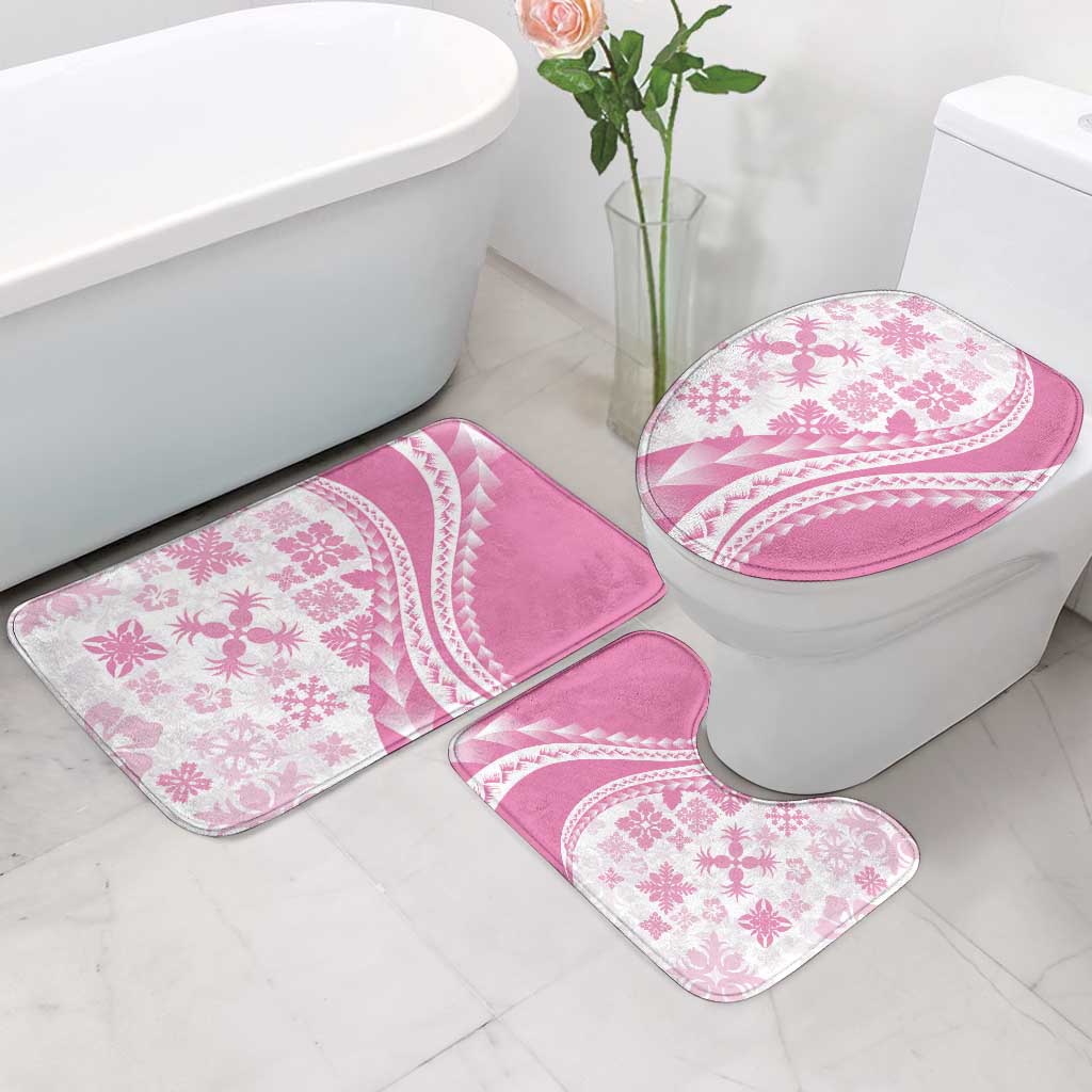 Pink Hawaiian Quilt Pattern Bathroom Set Mixed Polynesian Tribal Arty - Polynesian Pride