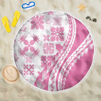 Pink Hawaiian Quilt Pattern Beach Blanket Mixed Polynesian Tribal Arty