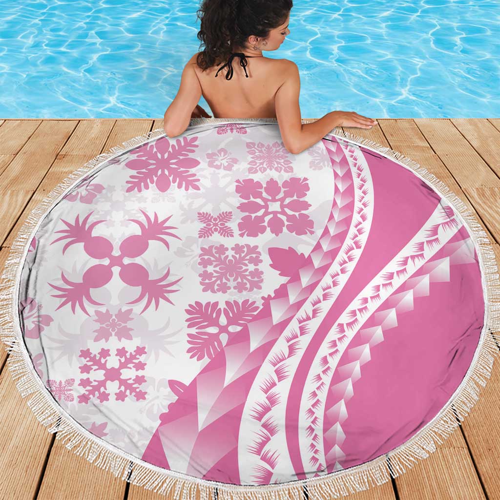 Pink Hawaiian Quilt Pattern Beach Blanket Mixed Polynesian Tribal Arty