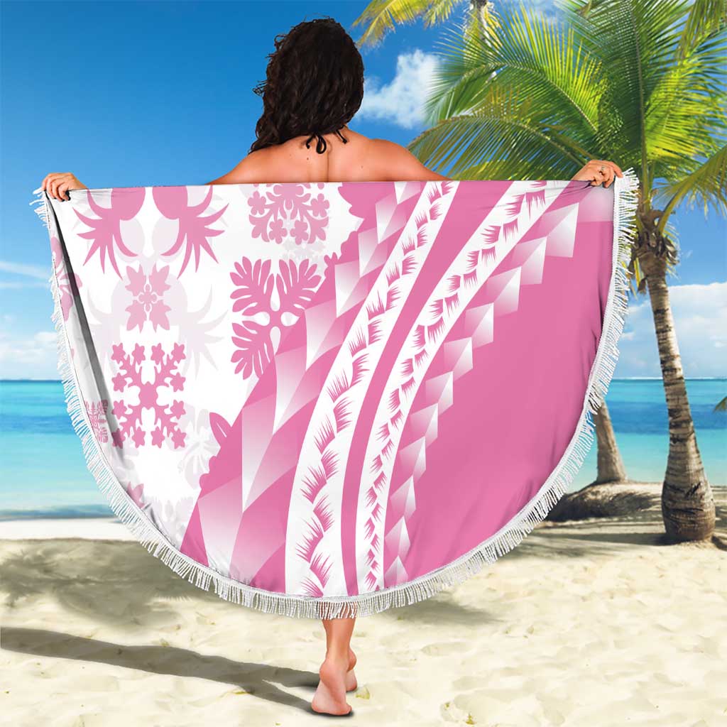 Pink Hawaiian Quilt Pattern Beach Blanket Mixed Polynesian Tribal Arty