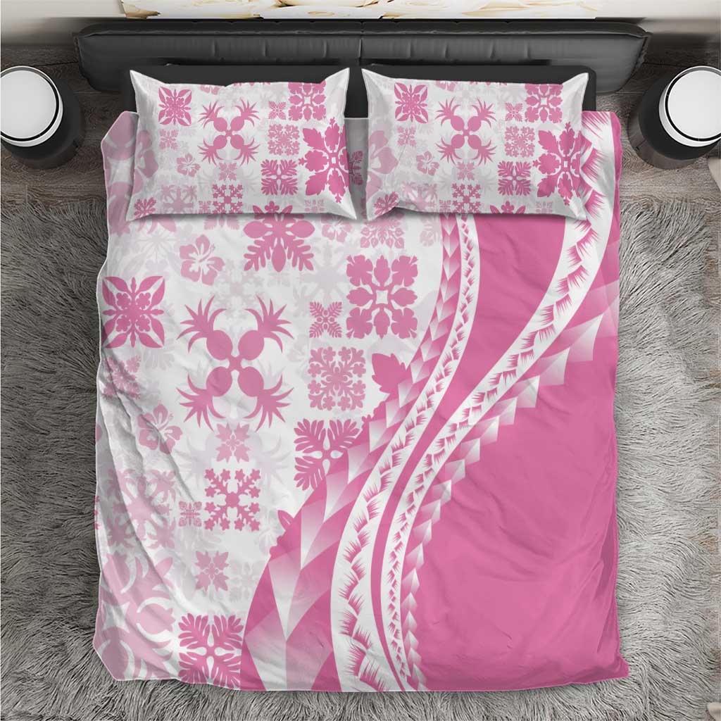 Pink Hawaiian Quilt Pattern Bedding Set Mixed Polynesian Tribal Arty