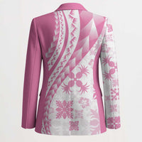 Pink Hawaiian Quilt Pattern Blazer Mixed Polynesian Tribal Arty - Polynesian Pride