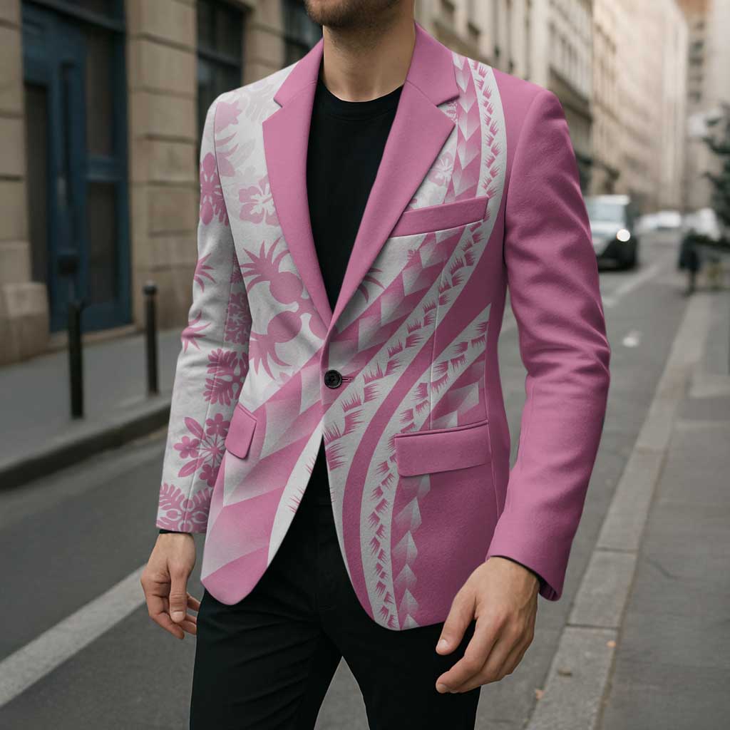 Pink Hawaiian Quilt Pattern Blazer Mixed Polynesian Tribal Arty - Polynesian Pride