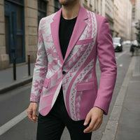 Pink Hawaiian Quilt Pattern Blazer Mixed Polynesian Tribal Arty - Polynesian Pride