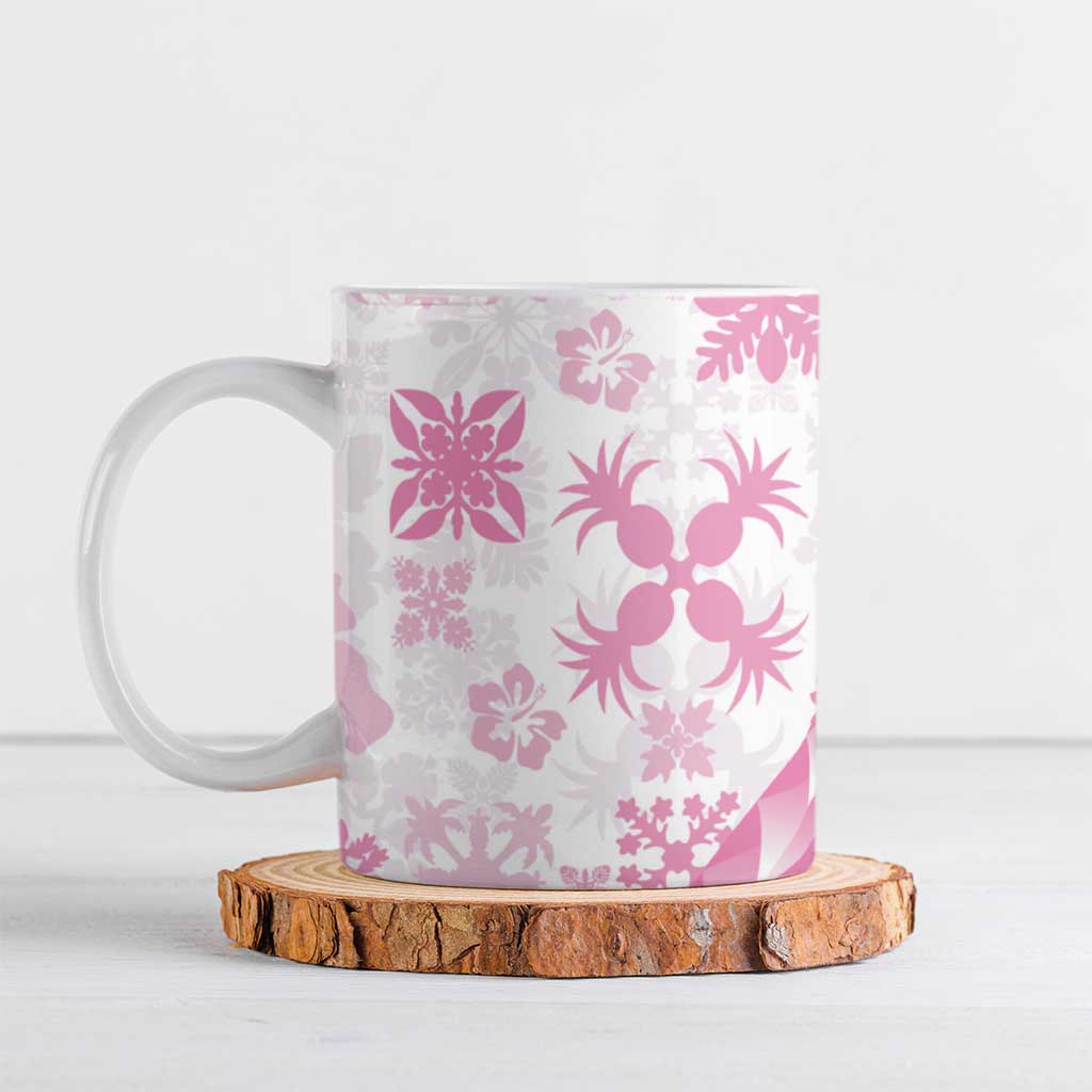 Pink Hawaiian Quilt Pattern Ceramic Mug Mixed Polynesian Tribal Arty - Polynesian Pride