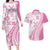 Pink Hawaiian Quilt Pattern Couples Matching Long Sleeve Bodycon Dress and Hawaiian Shirt Mixed Polynesian Tribal Arty
