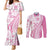 Pink Hawaiian Quilt Pattern Couples Matching Mermaid Dress and Long Sleeve Button Shirt Mixed Polynesian Tribal Arty