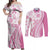 Pink Hawaiian Quilt Pattern Couples Matching Off Shoulder Maxi Dress and Long Sleeve Button Shirt Mixed Polynesian Tribal Arty