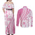 Pink Hawaiian Quilt Pattern Couples Matching Off Shoulder Maxi Dress and Long Sleeve Button Shirt Mixed Polynesian Tribal Arty