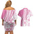 Pink Hawaiian Quilt Pattern Couples Matching Off Shoulder Short Dress and Hawaiian Shirt Mixed Polynesian Tribal Arty