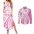 Pink Hawaiian Quilt Pattern Couples Matching Summer Maxi Dress and Long Sleeve Button Shirt Mixed Polynesian Tribal Arty
