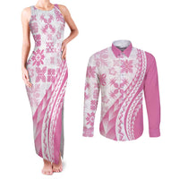 Pink Hawaiian Quilt Pattern Couples Matching Tank Maxi Dress and Long Sleeve Button Shirt Mixed Polynesian Tribal Arty LT9 Pink - Polynesian Pride