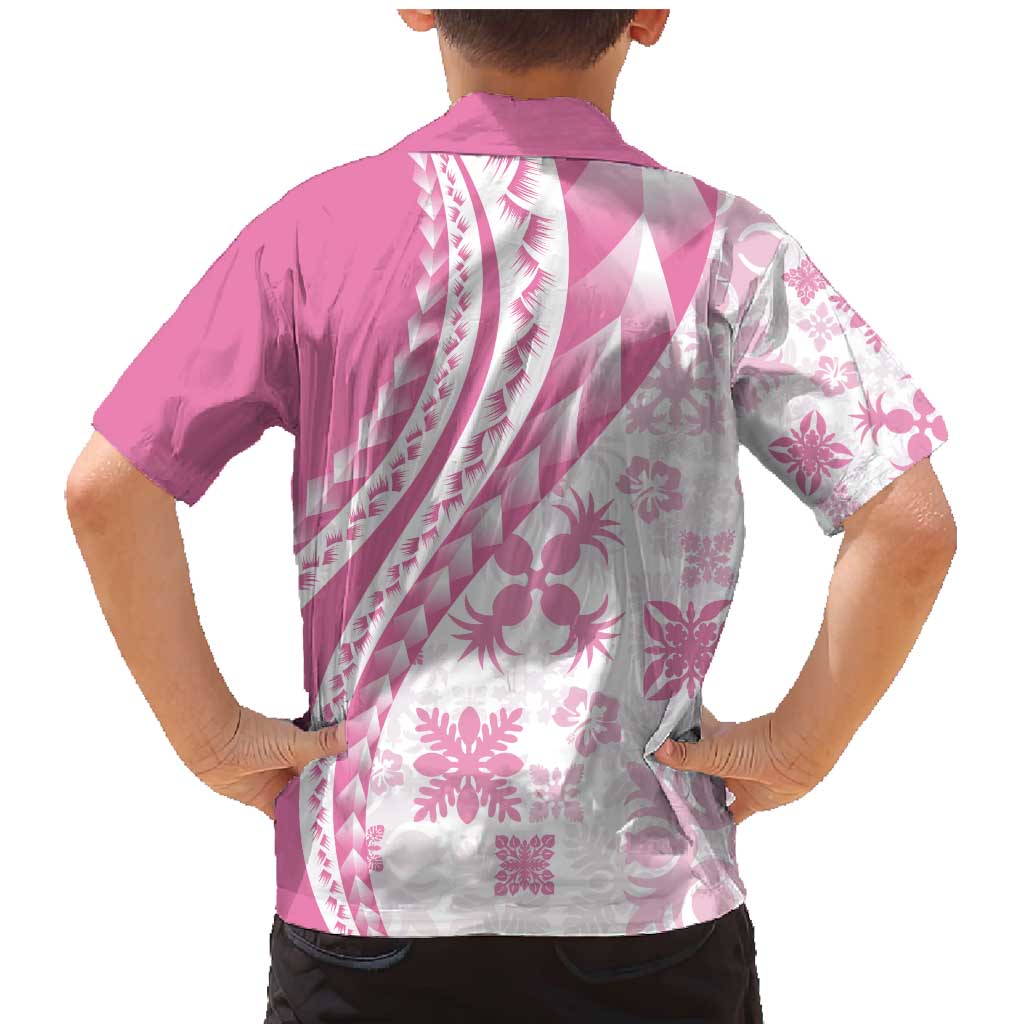 Pink Hawaiian Quilt Pattern Family Matching Mermaid Dress and Hawaiian Shirt Mixed Polynesian Tribal Arty