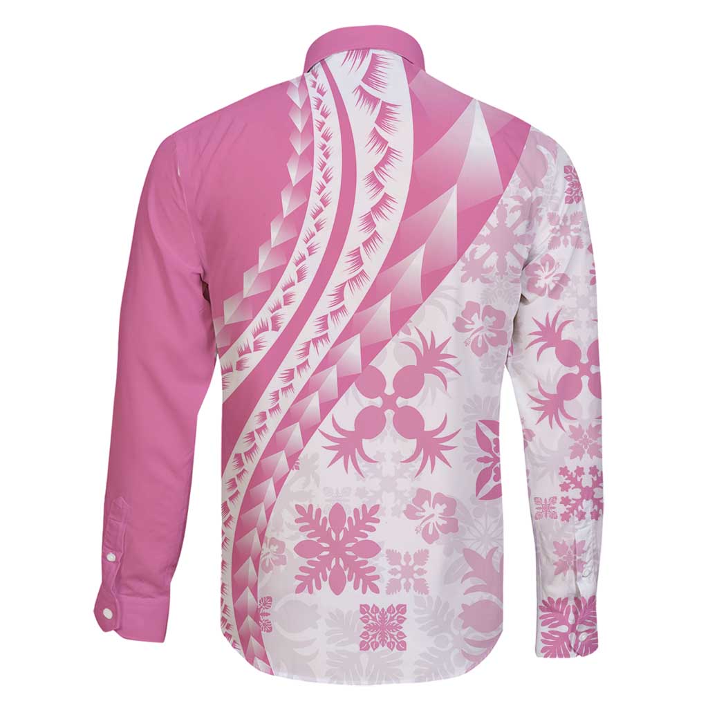 Pink Hawaiian Quilt Pattern Family Matching Mermaid Dress and Hawaiian Shirt Mixed Polynesian Tribal Arty