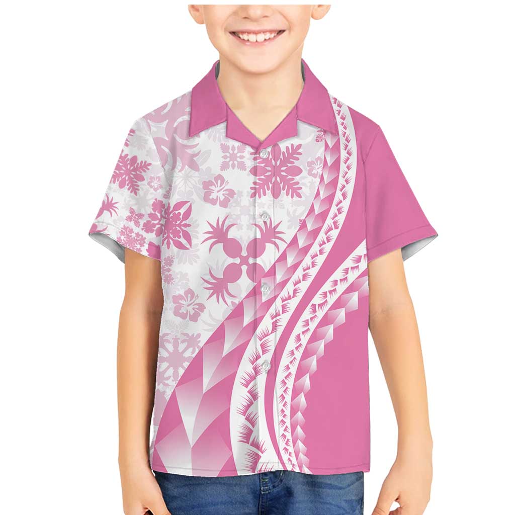 Pink Hawaiian Quilt Pattern Family Matching Mermaid Dress and Hawaiian Shirt Mixed Polynesian Tribal Arty