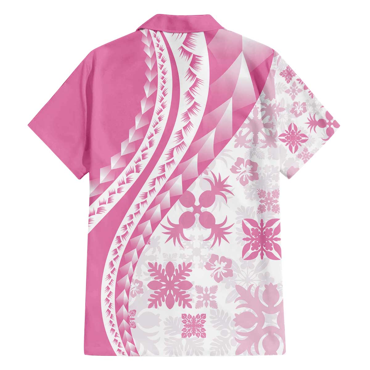 Pink Hawaiian Quilt Pattern Family Matching Off The Shoulder Long Sleeve Dress and Hawaiian Shirt Mixed Polynesian Tribal Arty