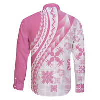 Pink Hawaiian Quilt Pattern Family Matching Off Shoulder Maxi Dress and Hawaiian Shirt Mixed Polynesian Tribal Arty