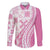 Pink Hawaiian Quilt Pattern Family Matching Off Shoulder Short Dress and Hawaiian Shirt Mixed Polynesian Tribal Arty