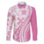 Pink Hawaiian Quilt Pattern Family Matching Puletasi and Hawaiian Shirt Mixed Polynesian Tribal Arty