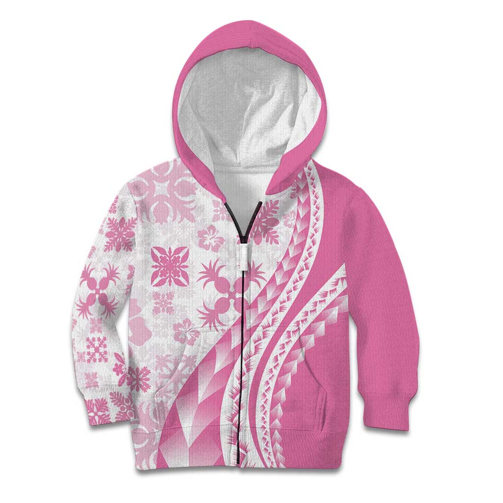 Pink Hawaiian Quilt Pattern Kid Hoodie Mixed Polynesian Tribal Arty