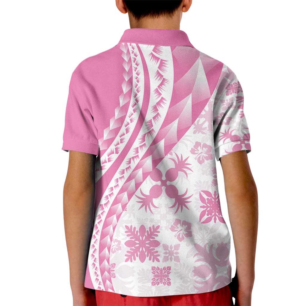 Pink Hawaiian Quilt Pattern Kid Polo Shirt Mixed Polynesian Tribal Arty