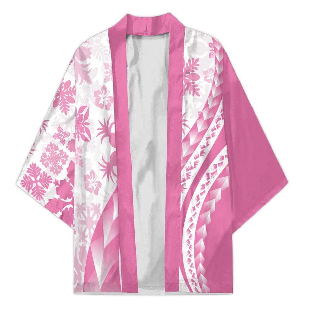 Pink Hawaiian Quilt Pattern Kimono Mixed Polynesian Tribal Arty - Polynesian Pride