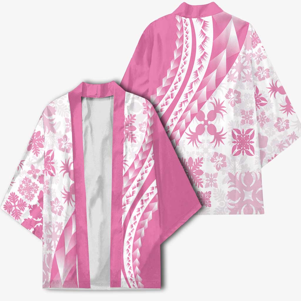 Pink Hawaiian Quilt Pattern Kimono Mixed Polynesian Tribal Arty - Polynesian Pride