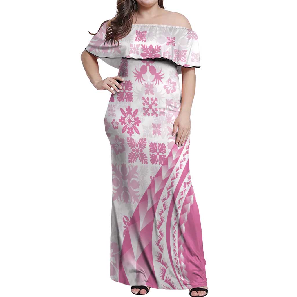 pink hawaiian dress Pink Hawaiian Quilt Pattern Off Shoulder Maxi Dress Mixed Polynesian Tribal  Arty