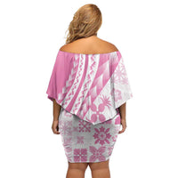 Pink Hawaiian Quilt Pattern Off Shoulder Short Dress Mixed Polynesian Tribal Arty