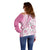 Pink Hawaiian Quilt Pattern Off Shoulder Sweater Mixed Polynesian Tribal Arty
