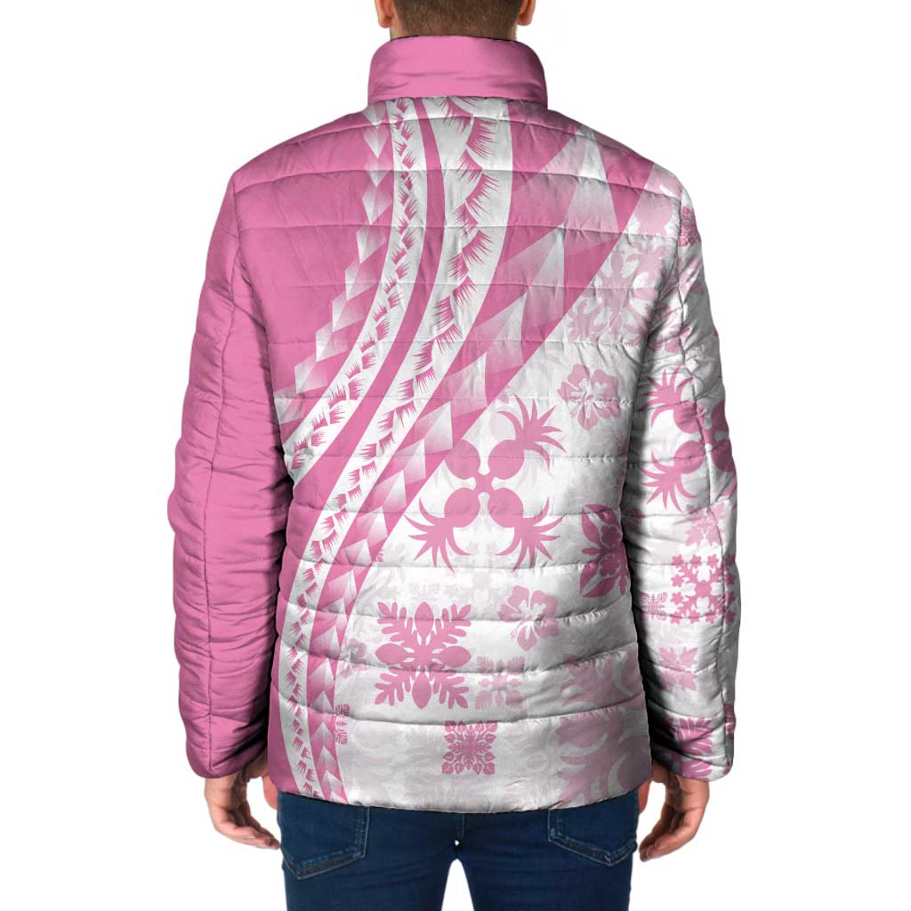 Pink Hawaiian Quilt Pattern Padded Jacket Mixed Polynesian Tribal Arty - Polynesian Pride