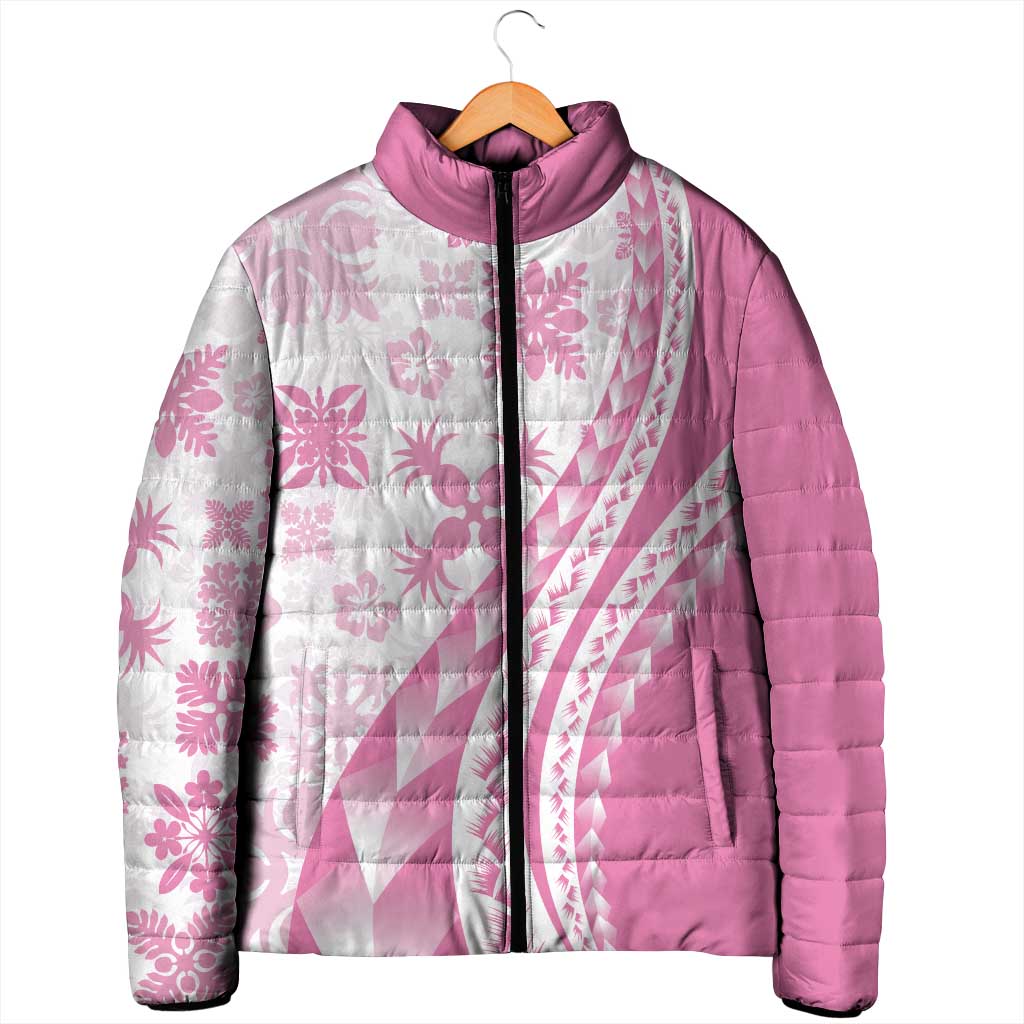 Pink Hawaiian Quilt Pattern Padded Jacket Mixed Polynesian Tribal Arty - Polynesian Pride