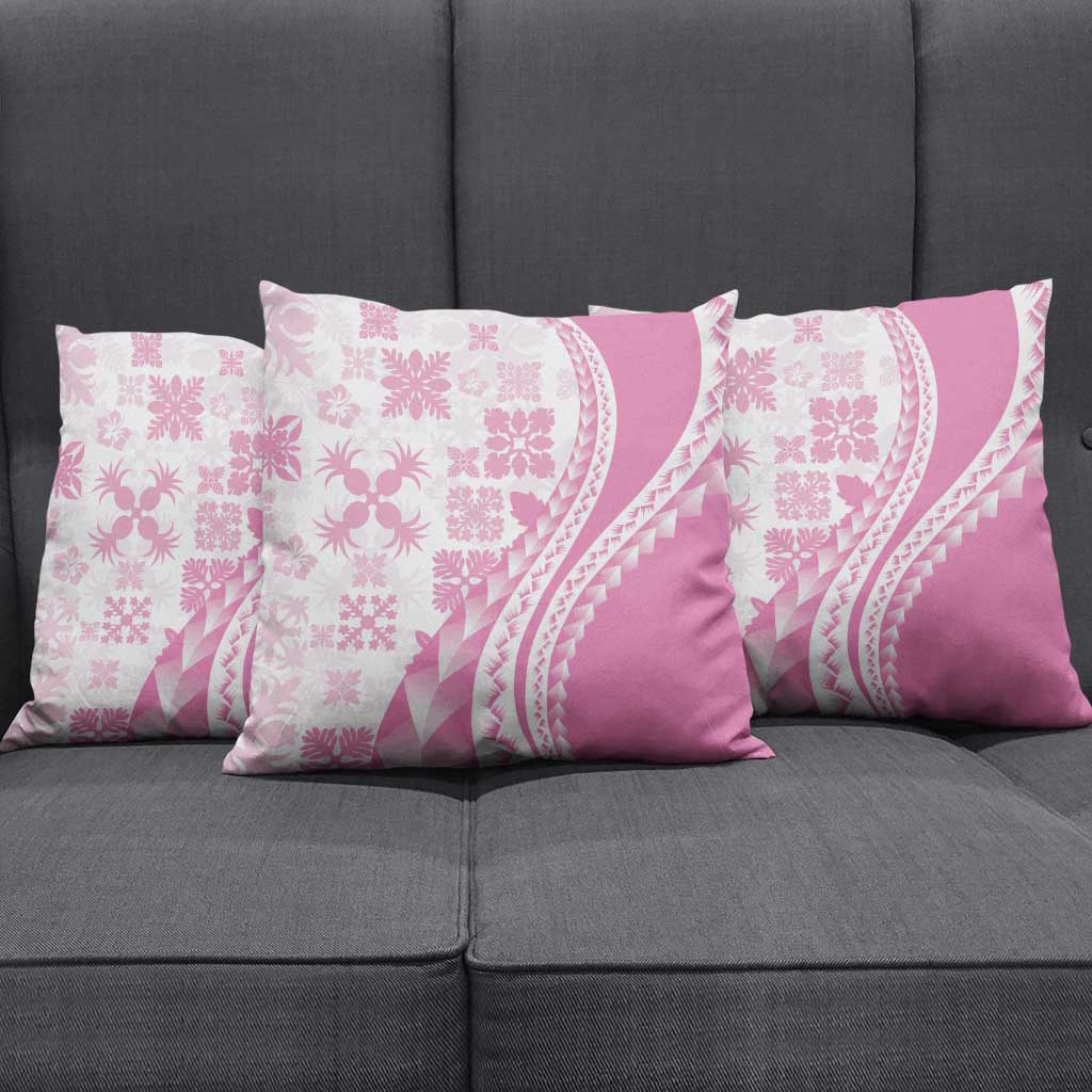 Pink Hawaiian Quilt Pattern Pillow Cover Mixed Polynesian Tribal Arty - Polynesian Pride