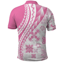 Pink Hawaiian Quilt Pattern Polo Shirt Mixed Polynesian Tribal Arty