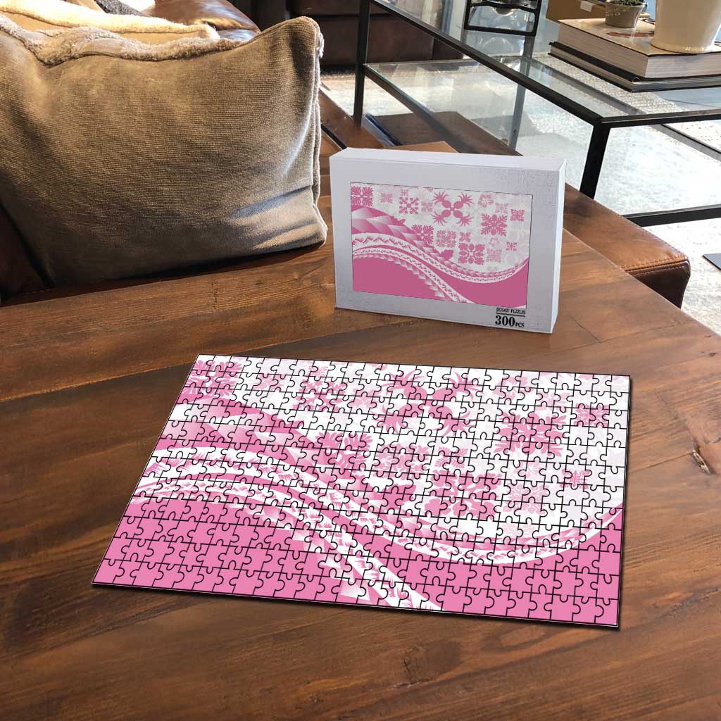 Pink Hawaiian Quilt Pattern Puzzle Mixed Polynesian Tribal Arty - Polynesian Pride