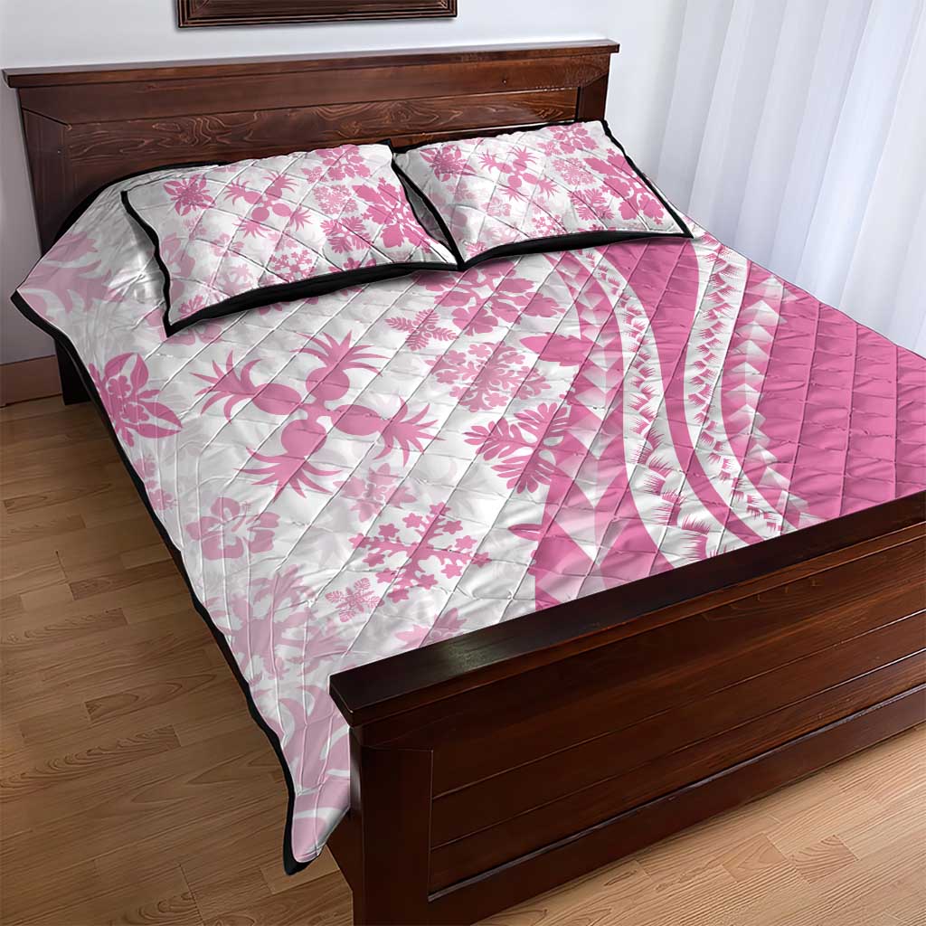 Pink Hawaiian Quilt Pattern Quilt Bed Set Mixed Polynesian Tribal Arty