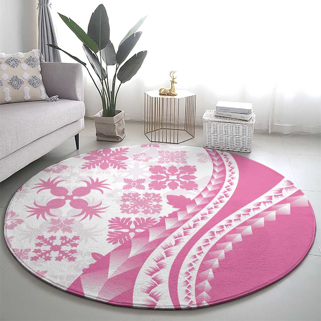 Pink Hawaiian Quilt Pattern Round Carpet Mixed Polynesian Tribal Arty LT9 - Polynesian Pride