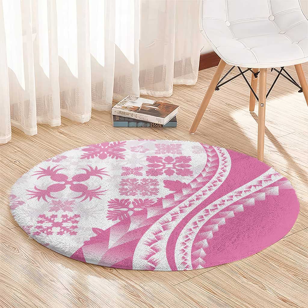Pink Hawaiian Quilt Pattern Round Carpet Mixed Polynesian Tribal Arty LT9 - Polynesian Pride