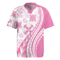 Pink Hawaiian Quilt Pattern Rugby Jersey Mixed Polynesian Tribal Arty