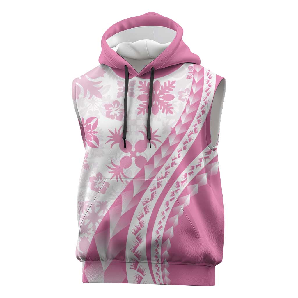 Pink Hawaiian Quilt Pattern Sleeveless Hoodie Mixed Polynesian Tribal Arty - Polynesian Pride