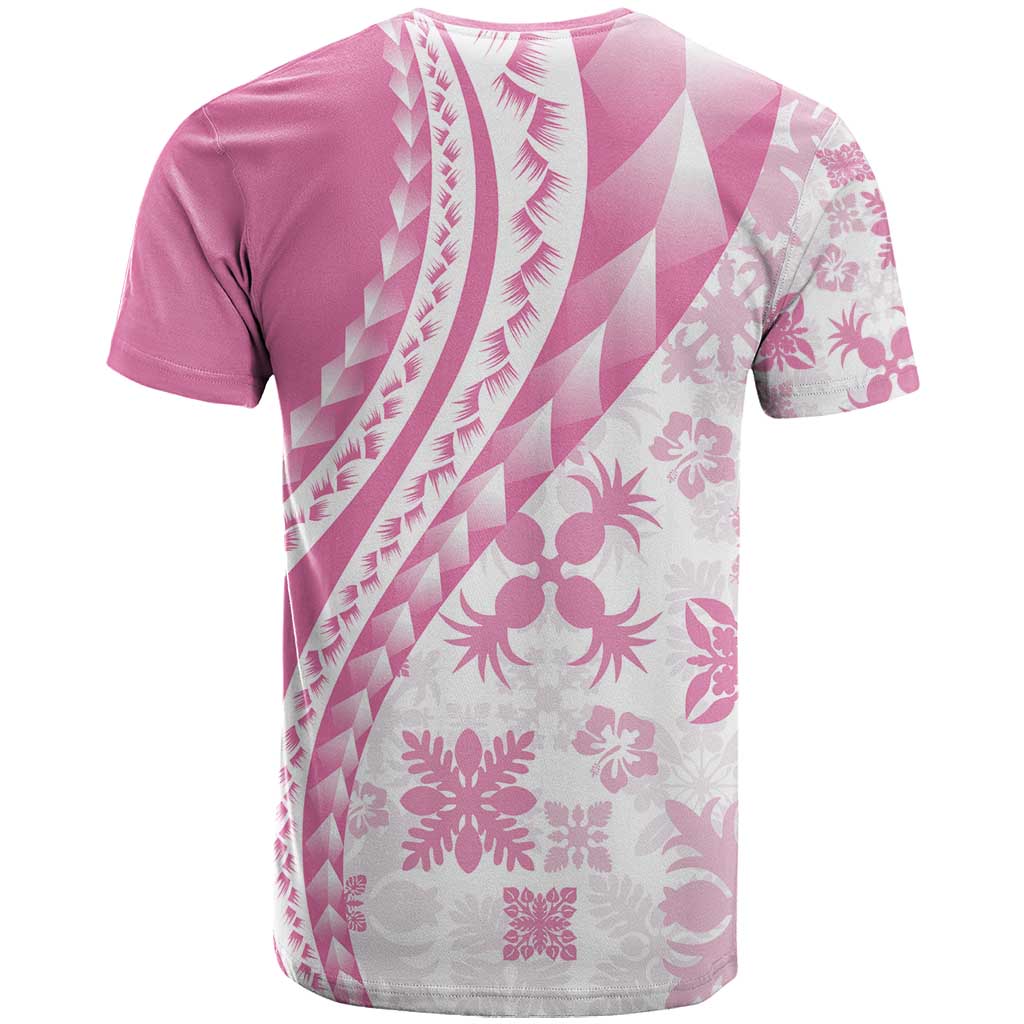 Pink Hawaiian Quilt Pattern T Shirt Mixed Polynesian Tribal Arty