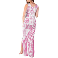 Pink Hawaiian Quilt Pattern Tank Maxi Dress Mixed Polynesian Tribal Arty